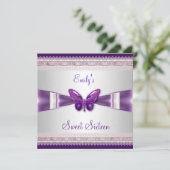 Invitation Douce Fête des 16 ans Papillon Blanc Violet (Debout devant)