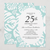 Invitation Douce Fête des Feuilles Tropicales Bleu Blanc 25e (Devant / Derrière)