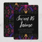 Invitation Douce Fête des Seize Ans Floral Chic à Points (Devant / Derrière)