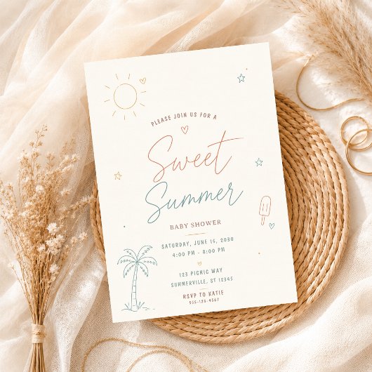 Invitation Douce fête d'été tropicale dessinée à la main pour