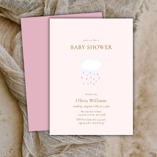Invitation Douce Fête Élégante Moderne Bébé Rose Goutte de Pl