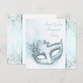 Invitation Douce Fête Masquée Bleu Turquoise pour Seize Ans (Devant / Derrière)