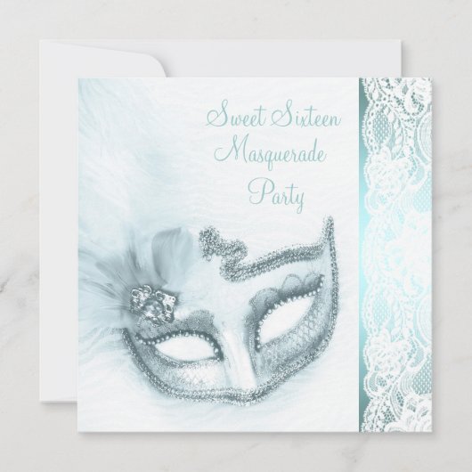 Invitation Douce Fête Masquée Bleu Turquoise pour Seize Ans (Devant)