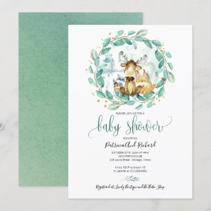 Invitation Douce Fête Prénatale Animaux de la Forêt et Verdur