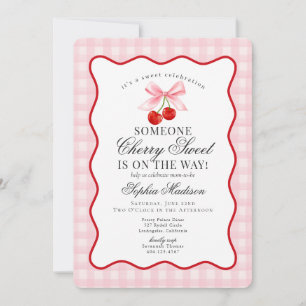 Invitation Douce Fête Rose Cerise Coquette Ruban Gingham Baby