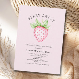 Invitation Douce Fête Rose Fraise pour Bébé Fille