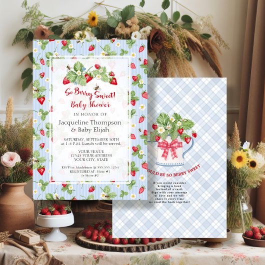 Invitation Douce Fête Rose Gingham Garçon Baby Shower