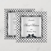 Invitation Douce Fête Seize 16 Ans Image Noir Blanc Points (Devant / Derrière)