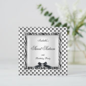 Invitation Douce Fête Seize 16 Ans Image Noir Blanc Points (Debout devant)