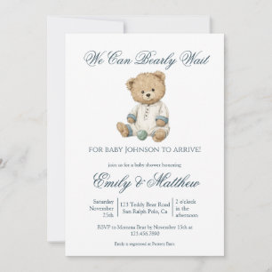 Invitation Douce Fête Simple Ours Baby Shower