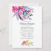 Invitation Douce Fête Virtuelle de Bébé aux Fleurs Aquarelles (Devant)