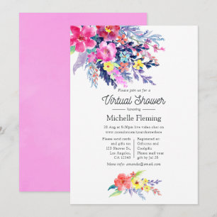 Invitation Douce Fête Virtuelle de Bébé aux Fleurs Aquarelles