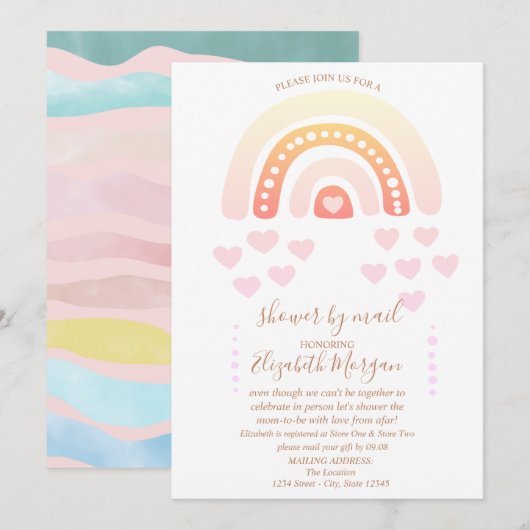 Invitation Douce Fête Virtuelle de Naissance Bébé Arc-en-Ciel (Devant / Derrière)