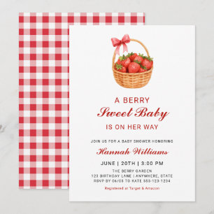 Invitation Douce Fille au Joli Fraisier Baby Shower