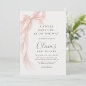 Invitation Douce Fille Bébé Arc Rose Baby Shower (Debout devant)