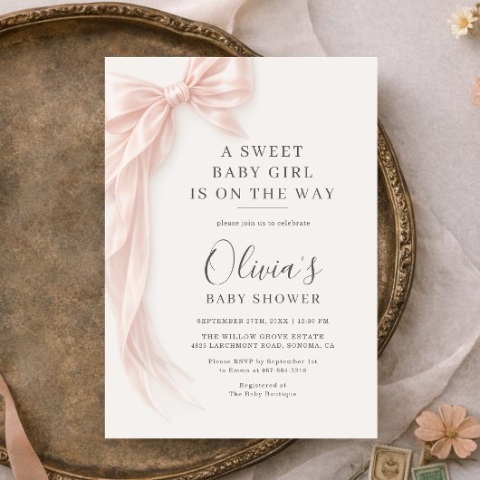 Invitation Douce Fille Bébé Arc Rose Baby Shower