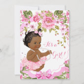 Invitation Douce Fille de Fête de Bébé Florale Rose Tutu Ethn (Devant)