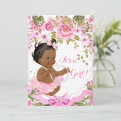 Invitation Douce Fille de Fête de Bébé Florale Rose Tutu Ethn (Debout devant)