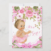 Invitation Douce Fille Fleur Rose Bébé Shower Blonde Tutu (Devant)