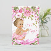 Invitation Douce Fille Fleur Rose Bébé Shower Blonde Tutu (Debout devant)