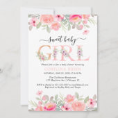 Invitation Douce fille fleurie bébé douche (Devant)
