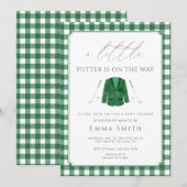 Invitation Douce Fille Gingham Baby Shower de Golf (Devant / Derrière)