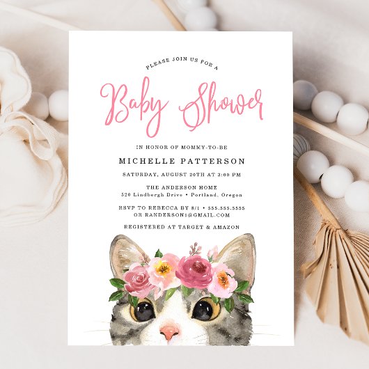Invitation Douce Fille Kitty Baby Shower
