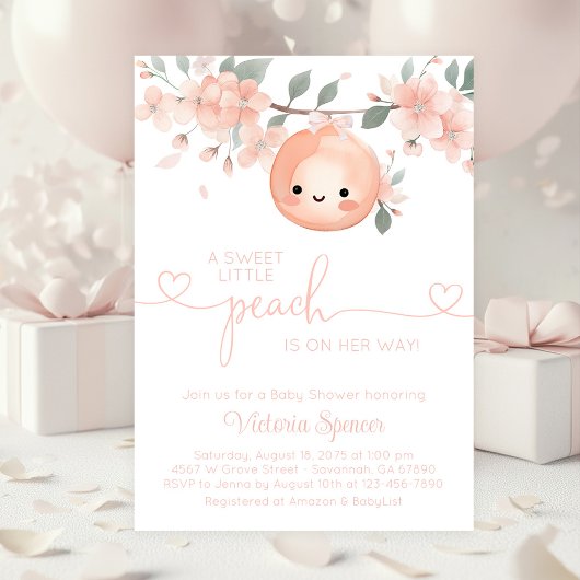Invitation Douce Fille Peche Baby Shower