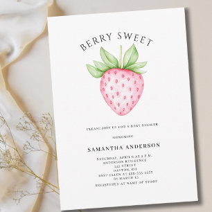 Invitation Douce Fille Rose Fraise Bébé Shower