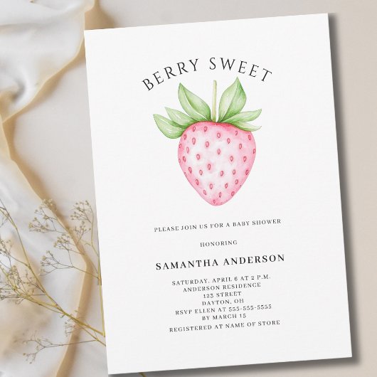 Invitation Douce Fille Rose Fraise Bébé Shower