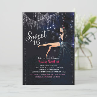 Invitation Douce Fille Swing de 16 Ans Avec Paillettes de Dis