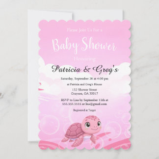 Invitation Douce Fille Tortue de Mer Rose Baby Shower