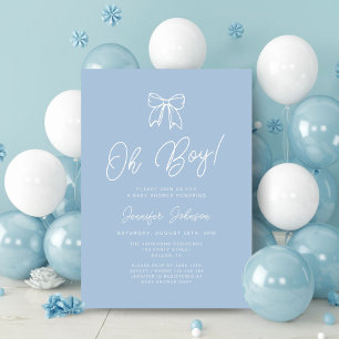 Invitation Douce Fleur Bleue à Ruban Garçon Baby Shower