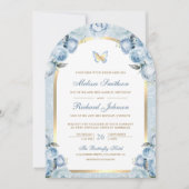 Invitation Douce Fleur Bleue Or Arche Papillon Mariage (Devant)