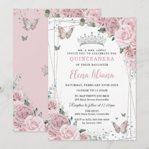 Invitation Douce Fleur de Cerisier Rose Papillons Quinceanera
