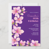 Invitation Douce Fleur de Cerisier Rose Sakura Violet Anniver (Devant)