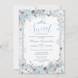 Invitation Douce Fleur de Noël Bleu Clair pour un Sweet Sixte