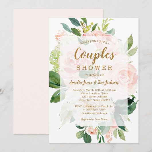 Invitation Douce Fleur de Pêche Élégante Mariage Couple Showe (Devant / Derrière)