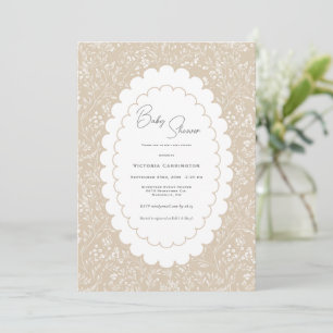 Invitation Douce Fleur Marron Blanc Vintage Baby Shower