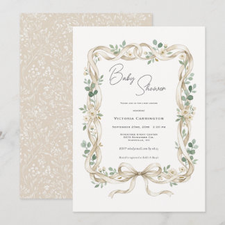 Invitation Douce Fleur Marron Blanc Vintage Baby Shower