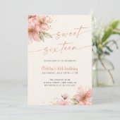 Invitation Douce Fleur Rose Anniversaire 16 ans (Debout devant)