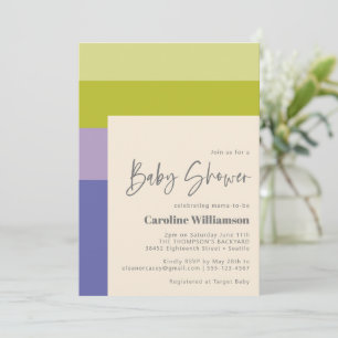 Invitation Douce Fleurs Violettes et Vertes Rayures Moderne B