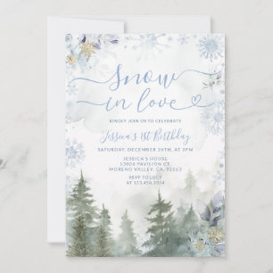 Invitation Douce Flocon de Neige Bleu Amoureux Anniversaire F