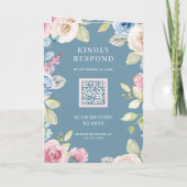 Invitation Douce Florale Printanière Bleu Poussiéreux Code QR (Dos)