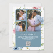 Invitation Douce Florale Printanière Bleu Poussiéreux Code QR (Dos)