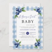 Invitation Douce Gingham Bleu Fête de Bébé Chic à la Ferme (Devant)