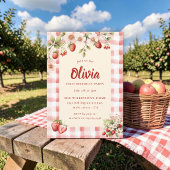 Invitation Douce gingham floral fraise pour un premier annive