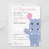 Invitation Douce Hippopotame Fête de Bébé Hippo-dorable (Devant)