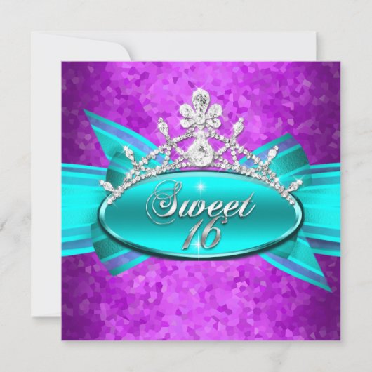 Invitation Douce Image de seize ans avec des diamants bleus s (Devant)