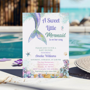 Invitation Douce Lavande Aqua Sirène Bébé Fille